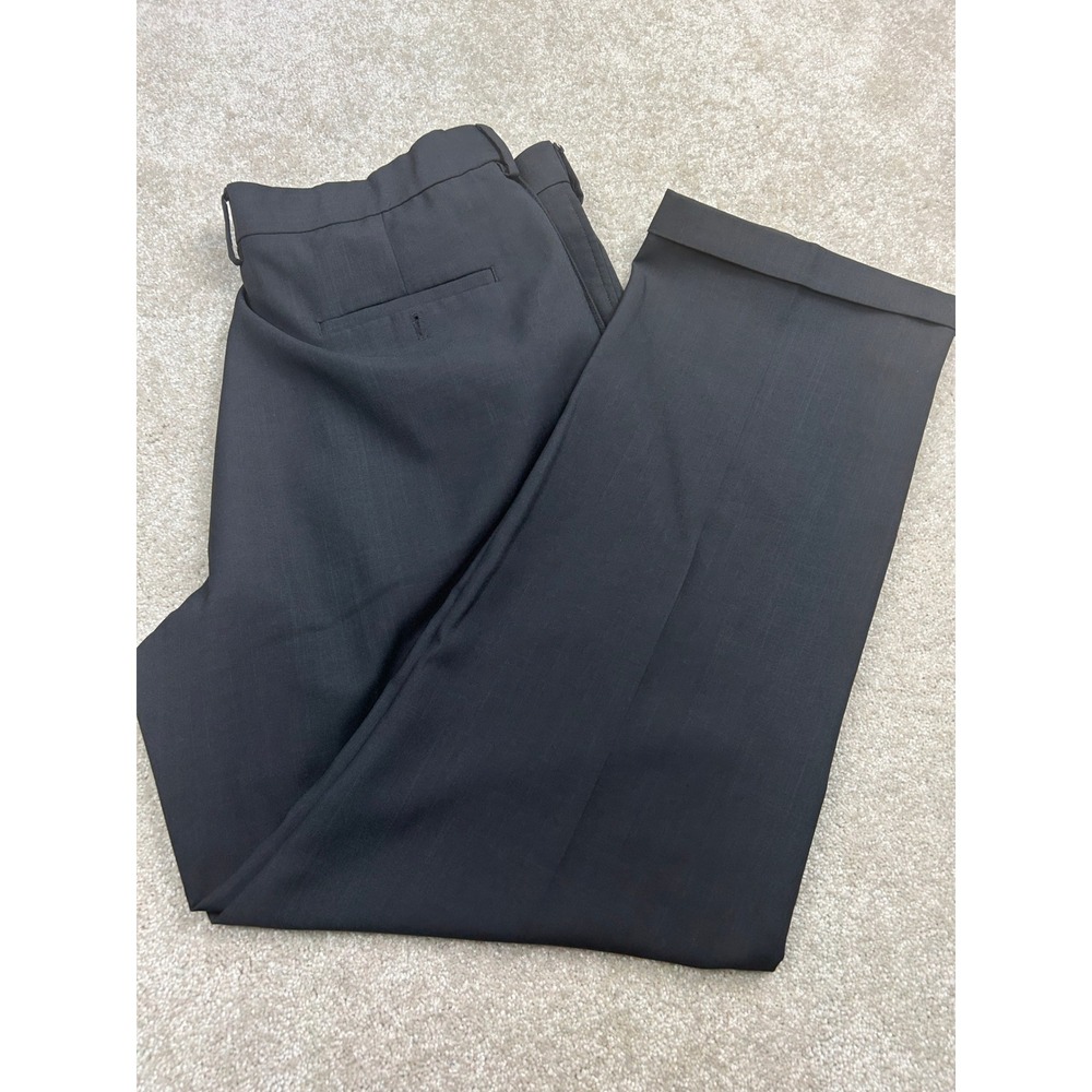 Haggar Pleated Eclo Stria Dress Pants 38x32 Black Cuffed Business Dark Academia